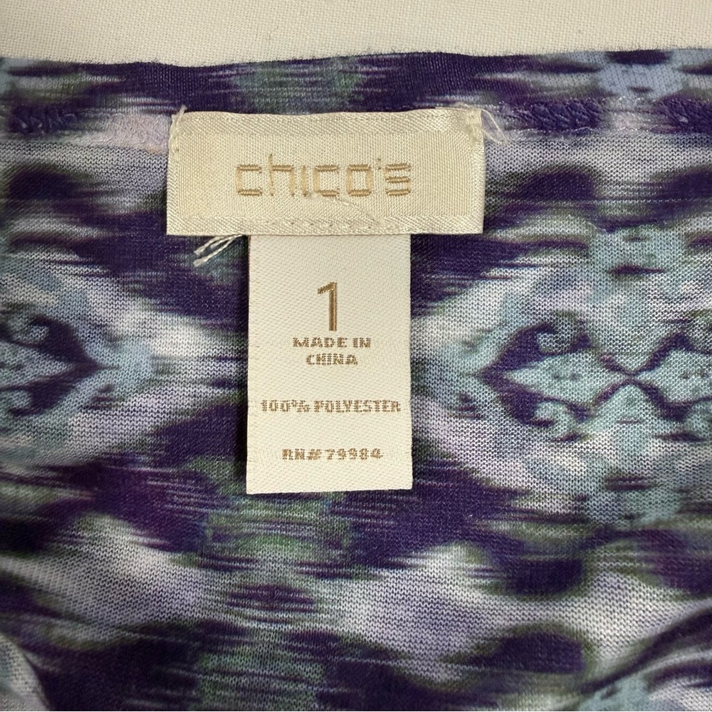 Boho Layered Chico's Purple Ikat Flutter Sleeve Poncho Tank Top Set Size 1 Mediu - Picture 6 of 9